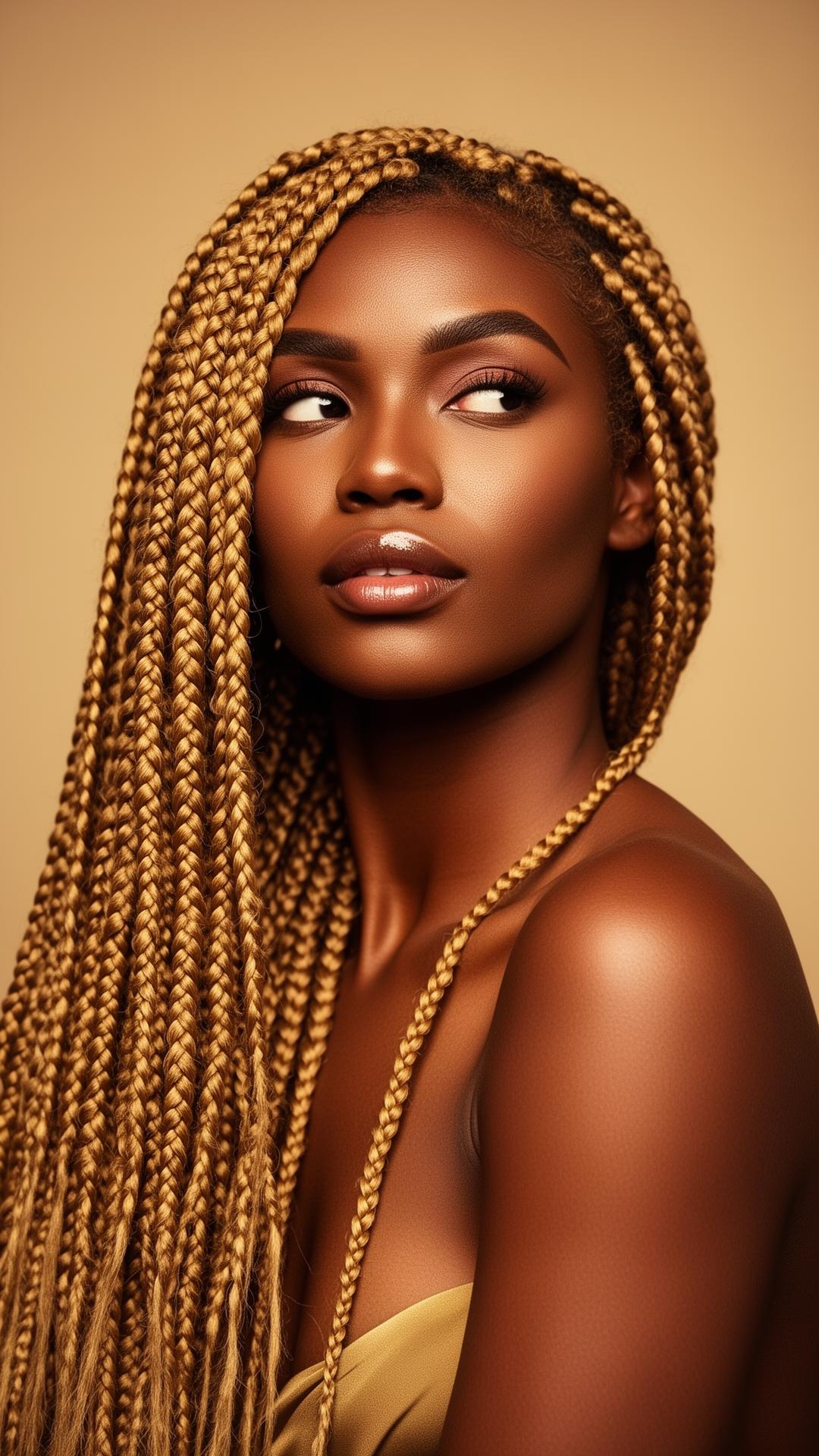 Model with luxurious honey knotless braids